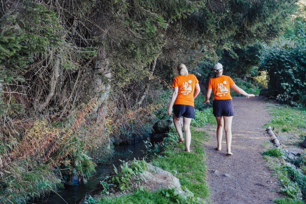 Femmes qui marchent dans la forêt lors d'une visite à Freiburg en Allemagne